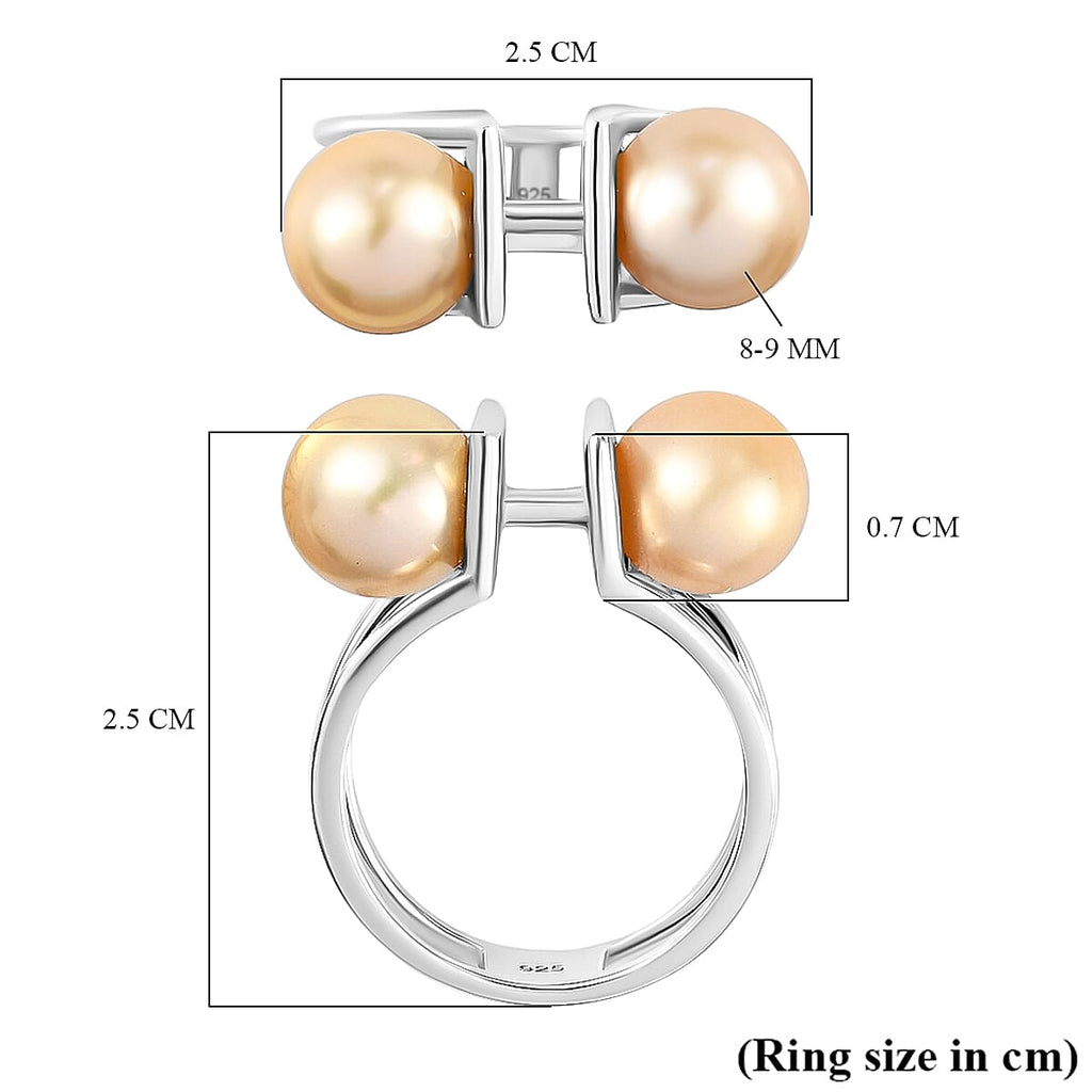 Golden South Sea Pearl Ring in Platinum Overlay Sterling Silver