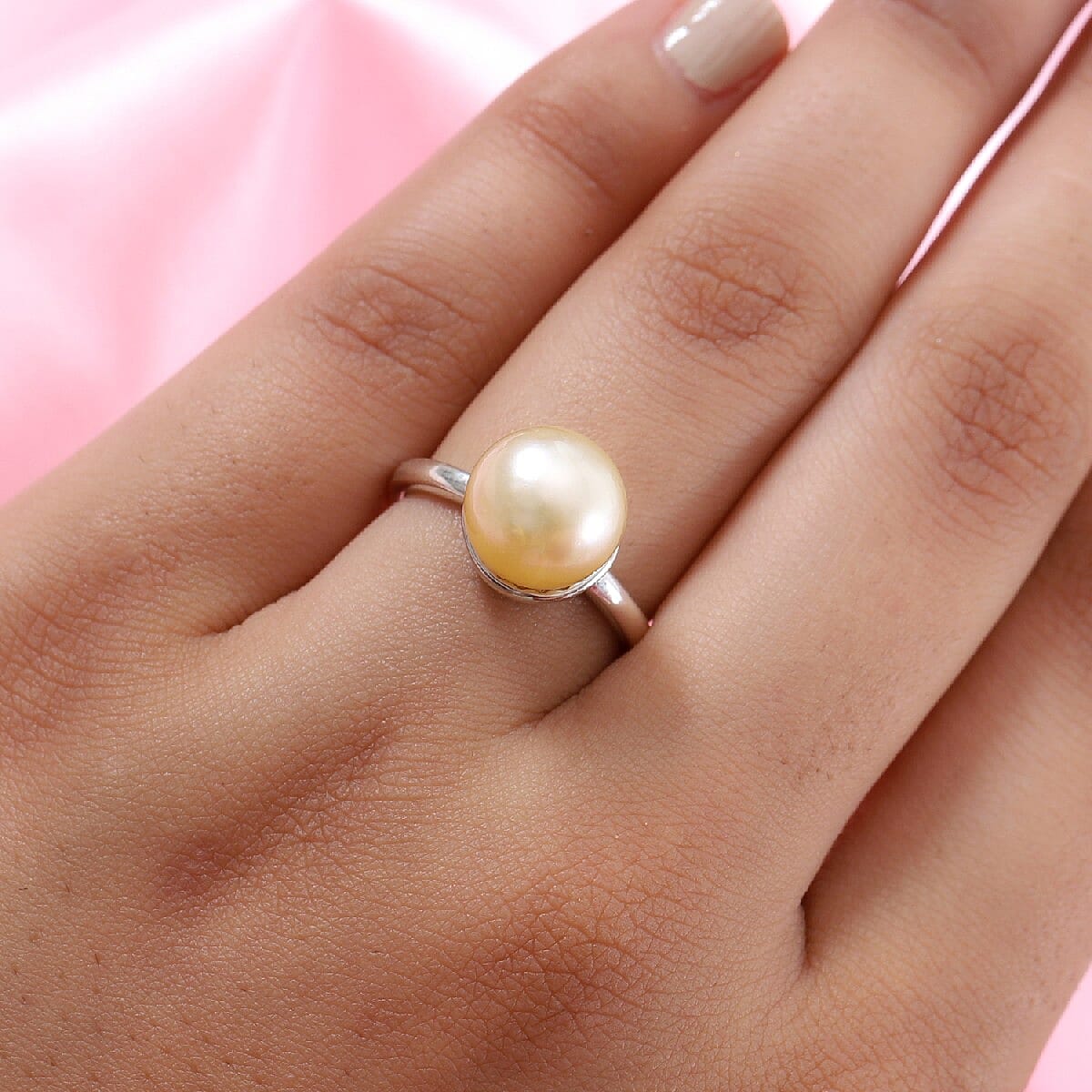 Royal Bali Collection Golden South Sea Pearl Solitaire Ring in Platinum Plated Sterling Silver 3845524 3