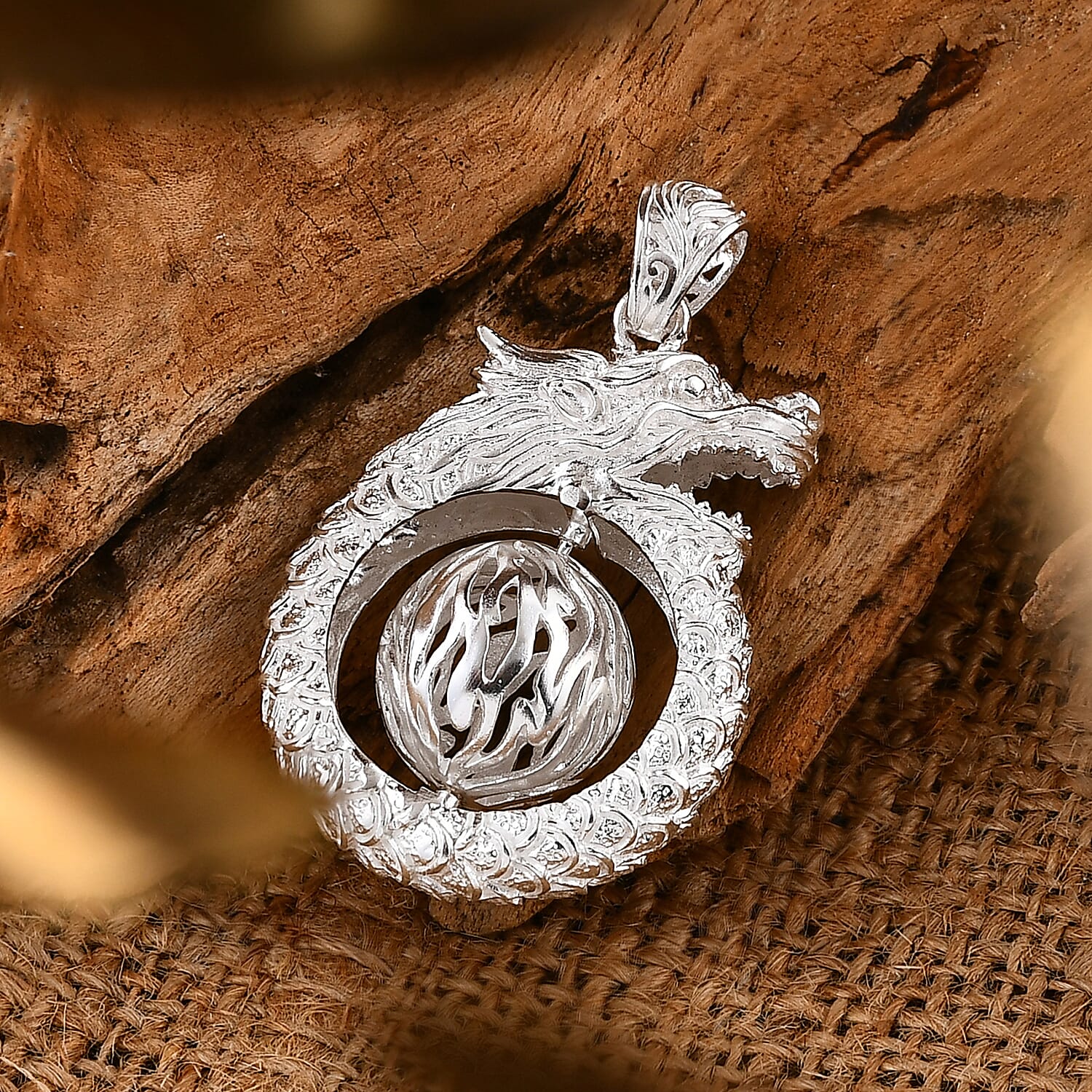 Royal Bali Collection Handmade Dragon Sterling Silver Spinner Pendant 8108105 1