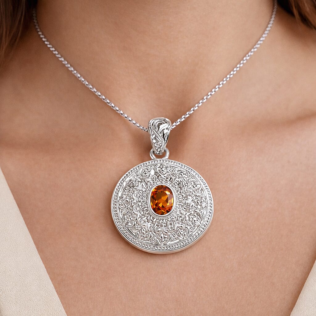 Royal Bali Collection - Kechak Dance Inspired - Hessonite Garnet Sterling Silver Pendant with Chain (Size 20) 1.50 Ct. 4461813 6