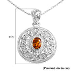 Royal Bali Collection - Kechak Dance Inspired - Hessonite Garnet Sterling Silver Pendant with Chain (Size 20) 1.50 Ct.