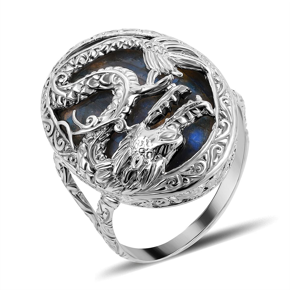 Royal Bali Collection - Labradorite Dragon Ring in Sterling Silver 35 Ct, Silver Wt. 7 GM 7239560 0
