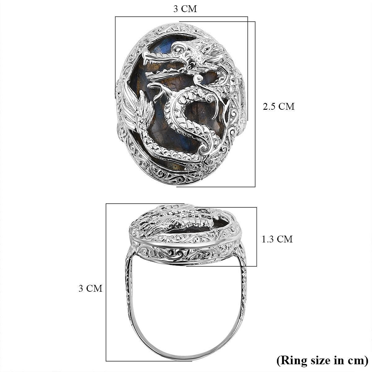 Royal Bali Collection - Labradorite Dragon Ring in Sterling Silver 35 Ct, Silver Wt. 7 GM 7239560 10