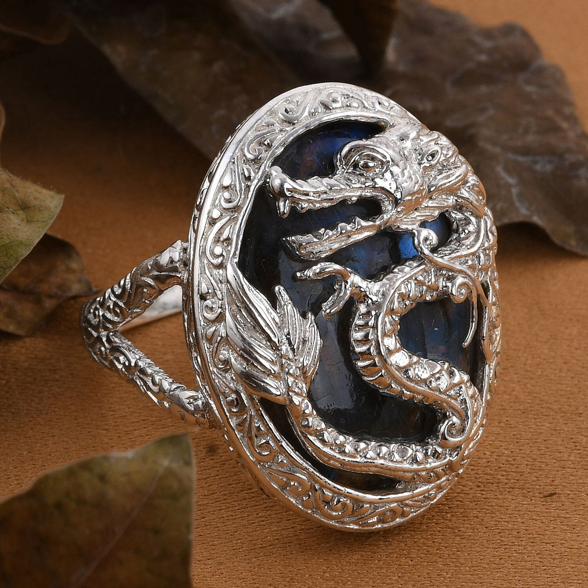 Royal Bali Collection - Labradorite Dragon Ring in Sterling Silver 35 Ct, Silver Wt. 7 GM 7239560 3