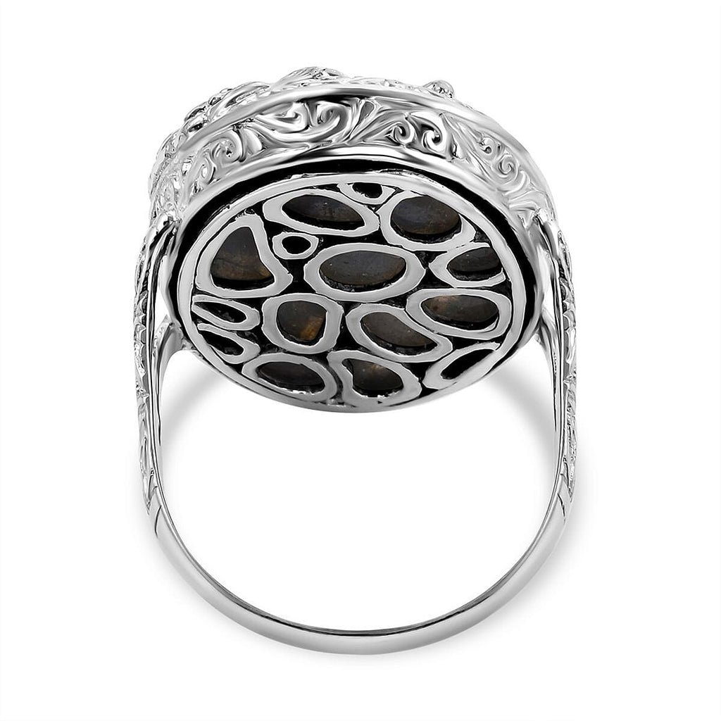 Royal Bali Collection - Labradorite Dragon Ring in Sterling Silver 35.00 Ct, Silver Wt. 7.00 GM