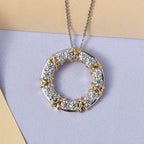 Royal Bali Collection - D'Joy Moissanite Circle Pendant with Chain (Size 20) in Yellow Gold Plated & Platinum Overlay Sterling Silver 1.40 Ct