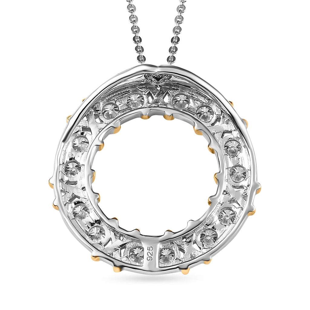 Royal Bali Collection - D'Joy Moissanite Circle Pendant with Chain (Size 20) in Yellow Gold Plated & Platinum Overlay Sterling Silver 1.40 Ct