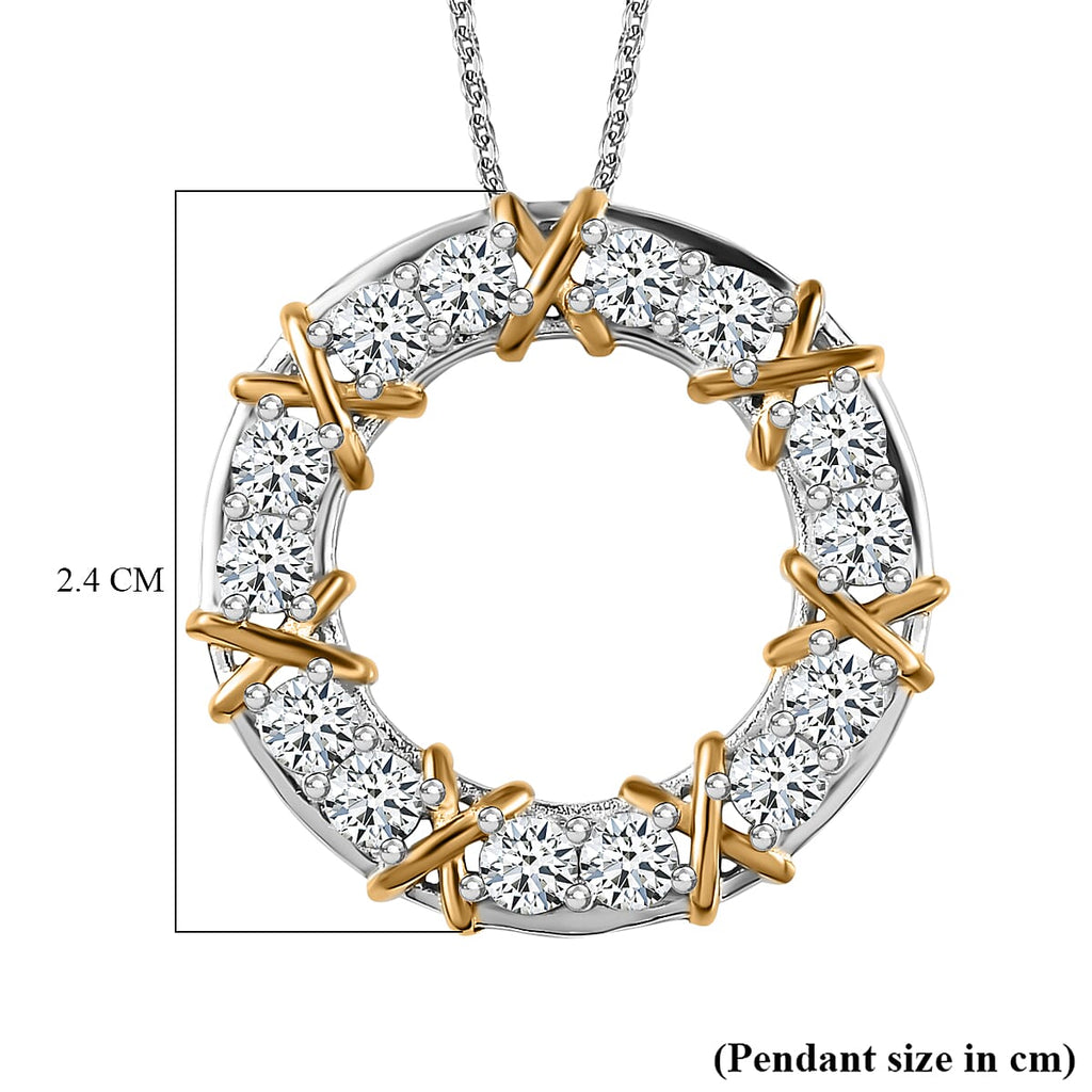 Royal Bali Collection - D'Joy Moissanite Circle Pendant with Chain (Size 20) in Yellow Gold Plated & Platinum Overlay Sterling Silver 1.40 Ct