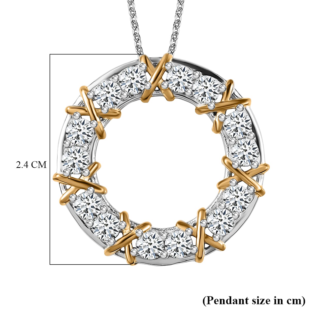 D'Joy Moissanite Circle Pendant with Chain (Size 20) in Yellow Gold Plated &amp; Platinum Overlay Sterling Silver 1.40 Ct V32521707 12