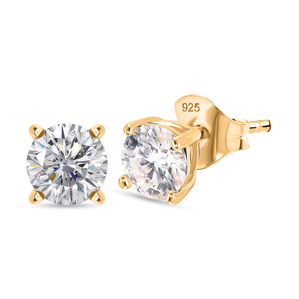 Royal Bali Collection - Moissanite Solitaire Stud Earring with Push Post in 18K Vermeil Yellow Gold Plated Sterling Silver 8427213 0