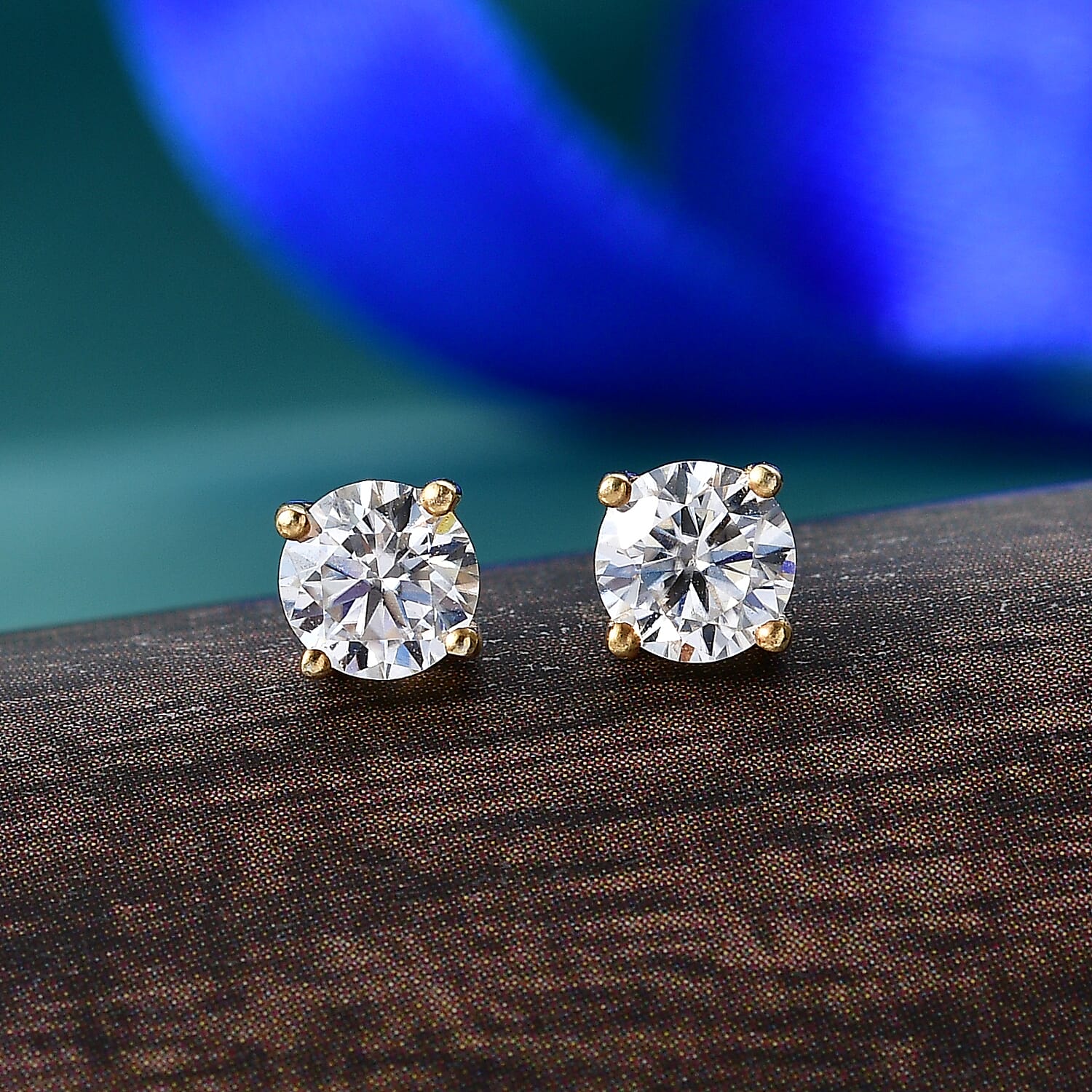 Royal Bali Collection - Moissanite Solitaire Stud Earring with Push Post in 18K Vermeil Yellow Gold Plated Sterling Silver 8427213 3