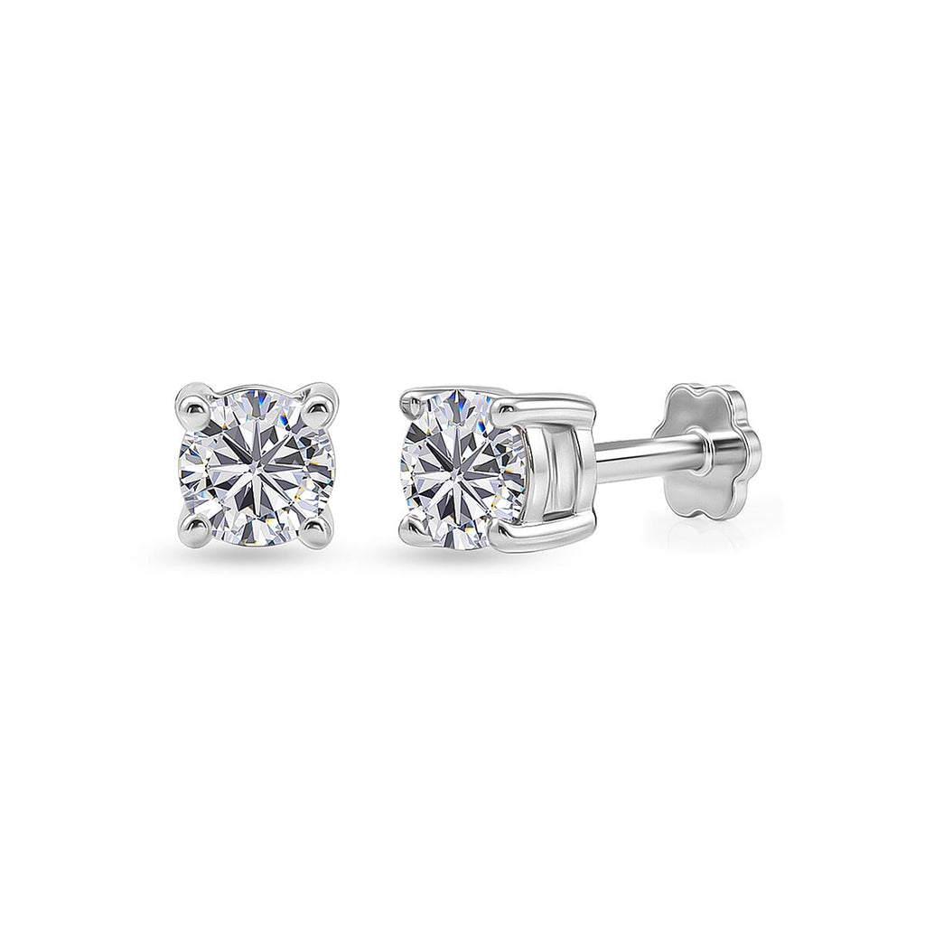 Royal Bali Collection - Moissanite Solitaire Stud Earring with Screw Back in Platinum Overlay Sterling Silver