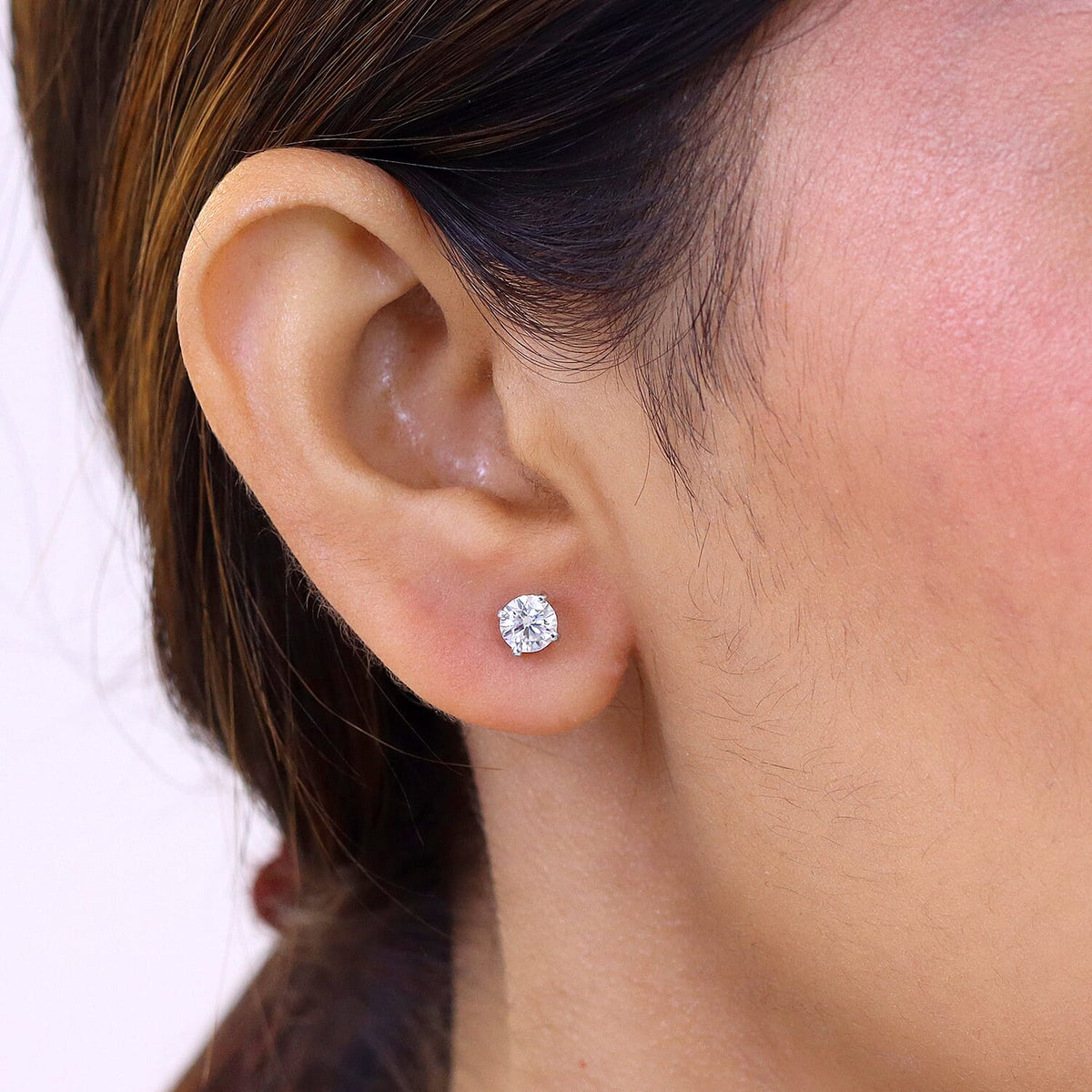 Royal Bali Collection - Moissanite Solitaire Stud Earring with Screw Back in Platinum Overlay Sterling Silver V32514159 2
