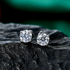 Royal Bali Collection - Moissanite Solitaire Stud Earring with Screw Back in Platinum Overlay Sterling Silver
