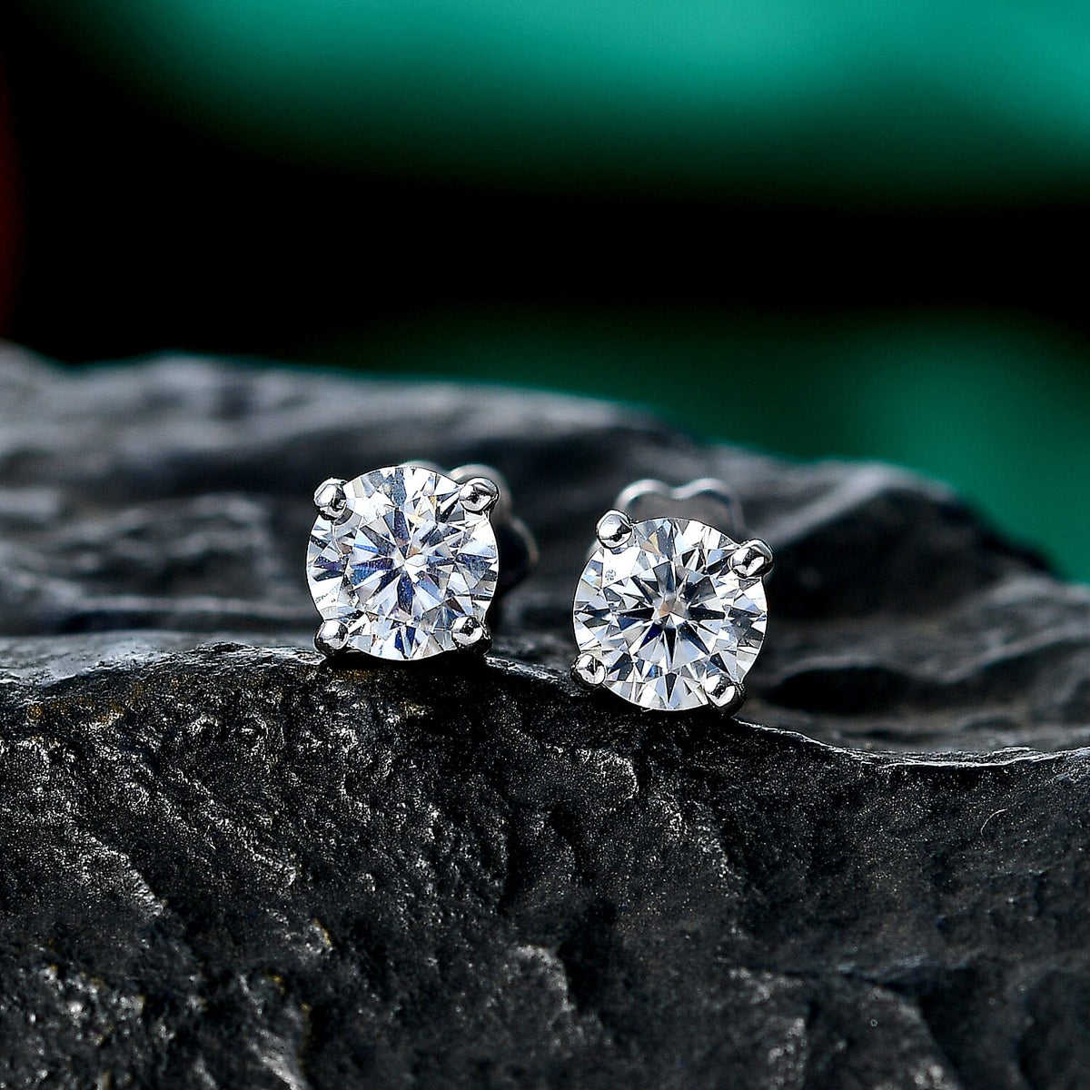 Royal Bali Collection - Moissanite Solitaire Stud Earring with Screw Back in Platinum Overlay Sterling Silver V32514159 3