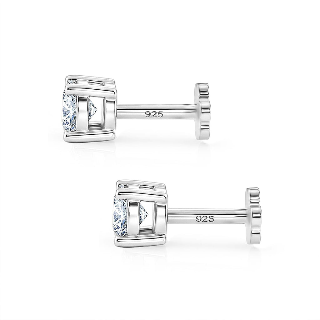 Royal Bali Collection - Moissanite Solitaire Stud Earring with Screw Back in Platinum Overlay Sterling Silver