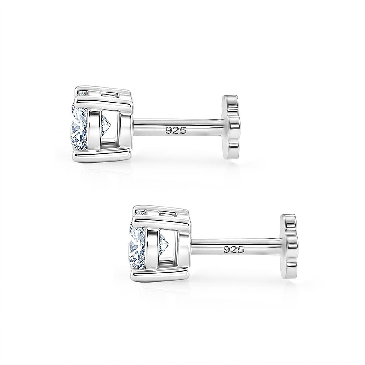 Royal Bali Collection - Moissanite Solitaire Stud Earring with Screw Back in Platinum Overlay Sterling Silver V32514159 4