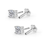 Royal Bali Collection - Moissanite Solitaire Stud Earring with Screw Back in Platinum Overlay Sterling Silver