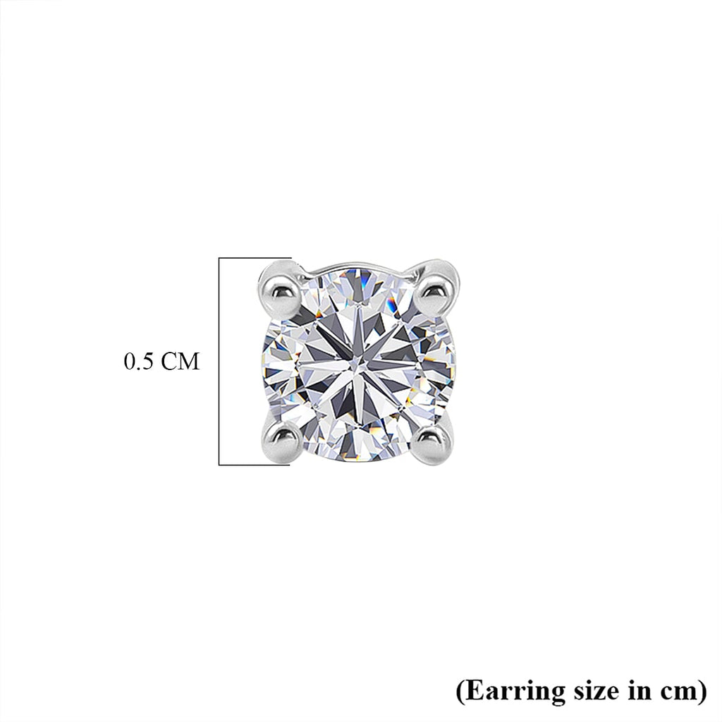 Royal Bali Collection - Moissanite Solitaire Stud Earring with Screw Back in Platinum Overlay Sterling Silver