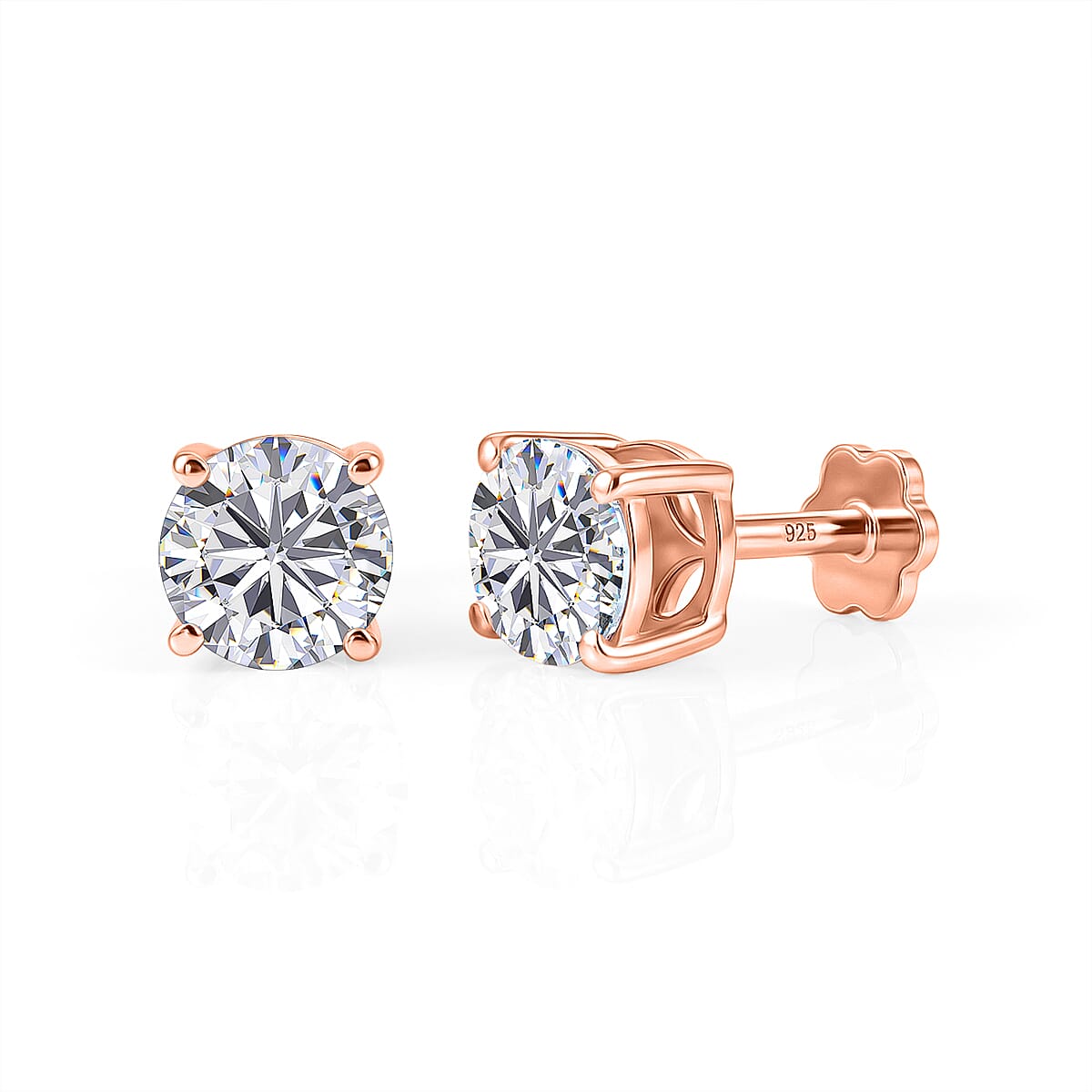 Royal Bali Collection - D'Joy Moissanite Solitaire Stud Earring with Screw Back in Rose Gold Plated Sterling Silver 1.54 Ct. 8427231 0