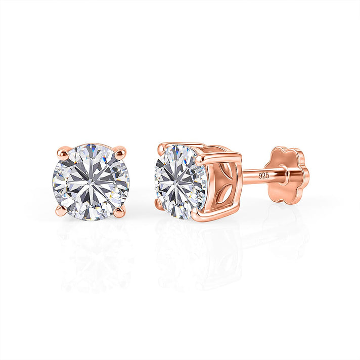 Royal Bali Collection - D'Joy Moissanite Solitaire Stud Earring with Screw Back in Rose Gold Plated Sterling Silver 1.54 Ct. 8427231 1