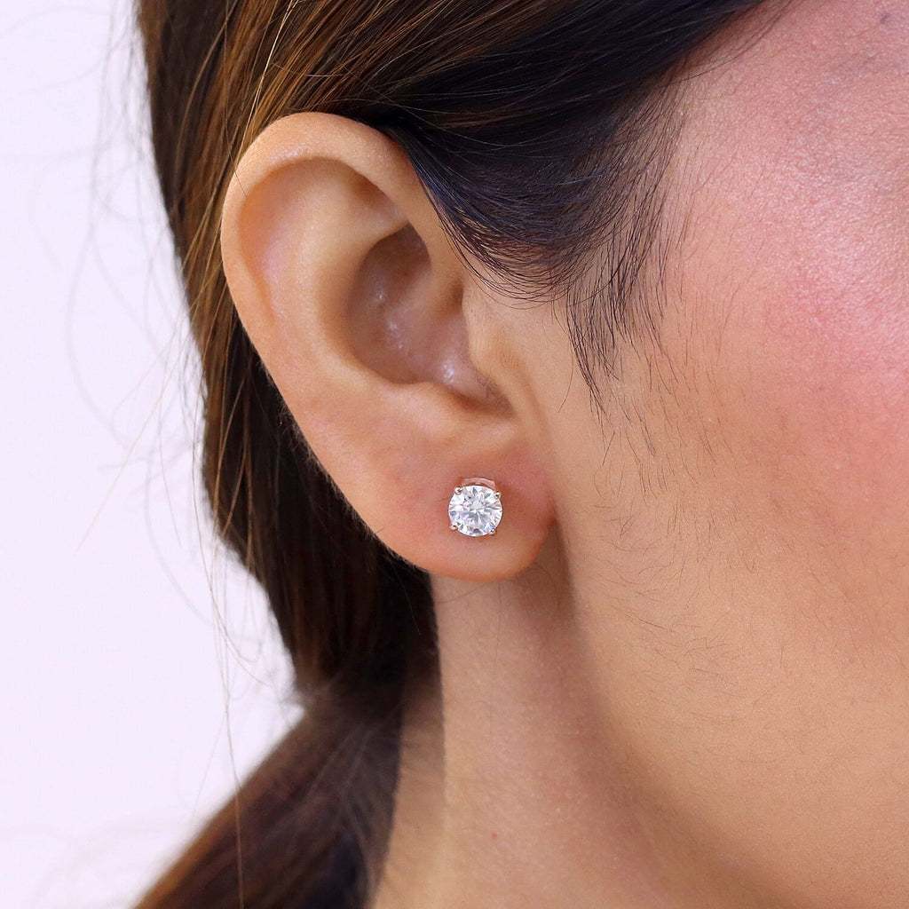 Royal Bali Collection - Moissanite Solitaire Stud Earring with Screw Back in Rose Gold Plated Sterling Silver 1.54 Ct.
