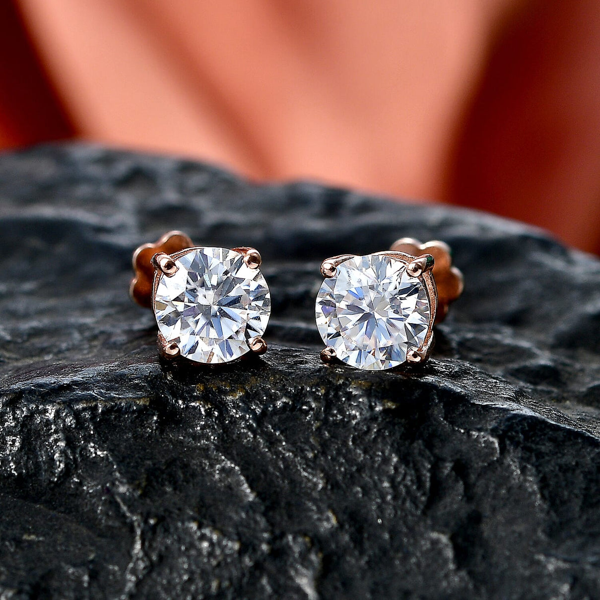 Royal Bali Collection - D'Joy Moissanite Solitaire Stud Earring with Screw Back in Rose Gold Plated Sterling Silver 1.54 Ct. 8427231 3
