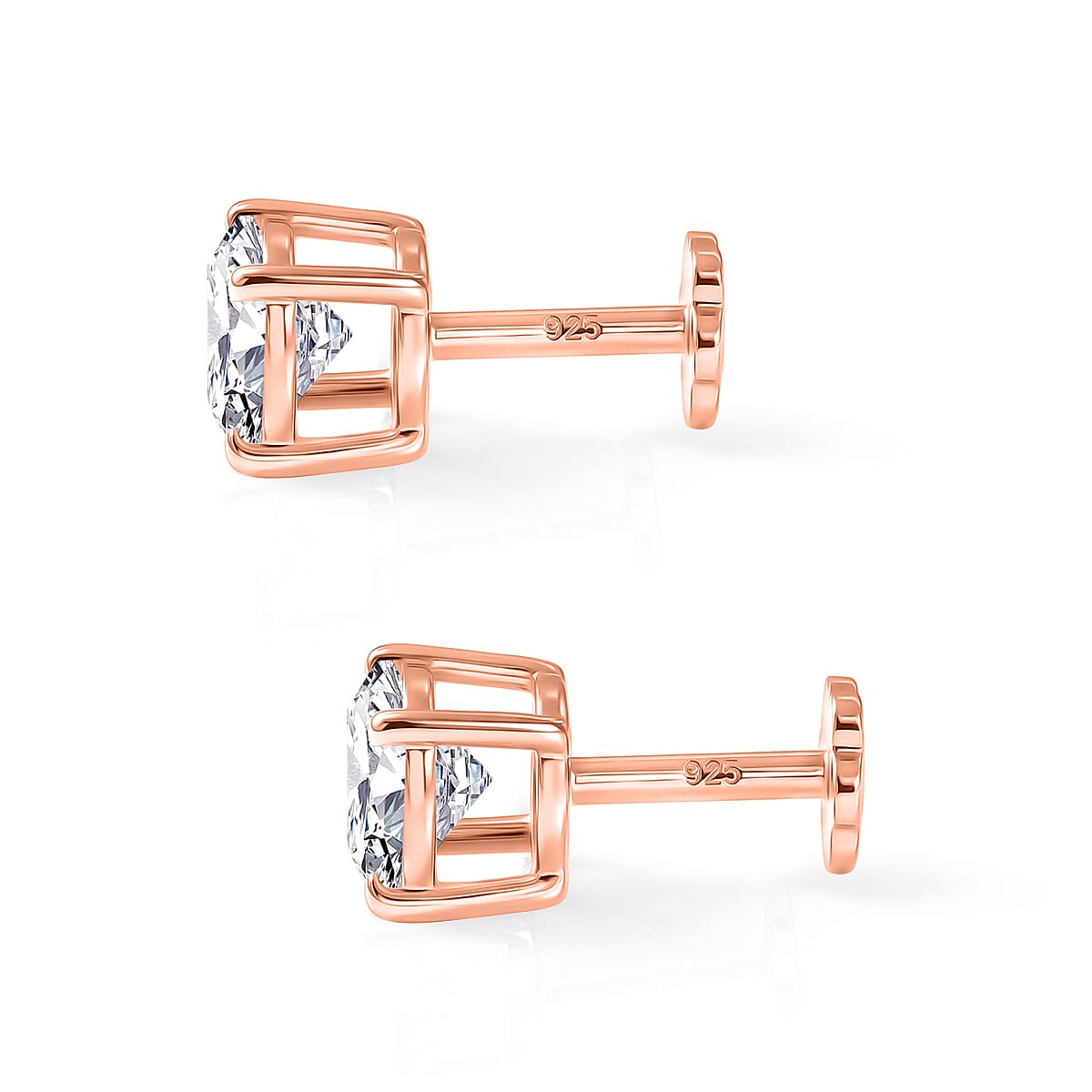 Royal Bali Collection - D'Joy Moissanite Solitaire Stud Earring with Screw Back in Rose Gold Plated Sterling Silver 1.54 Ct. 8427231 4