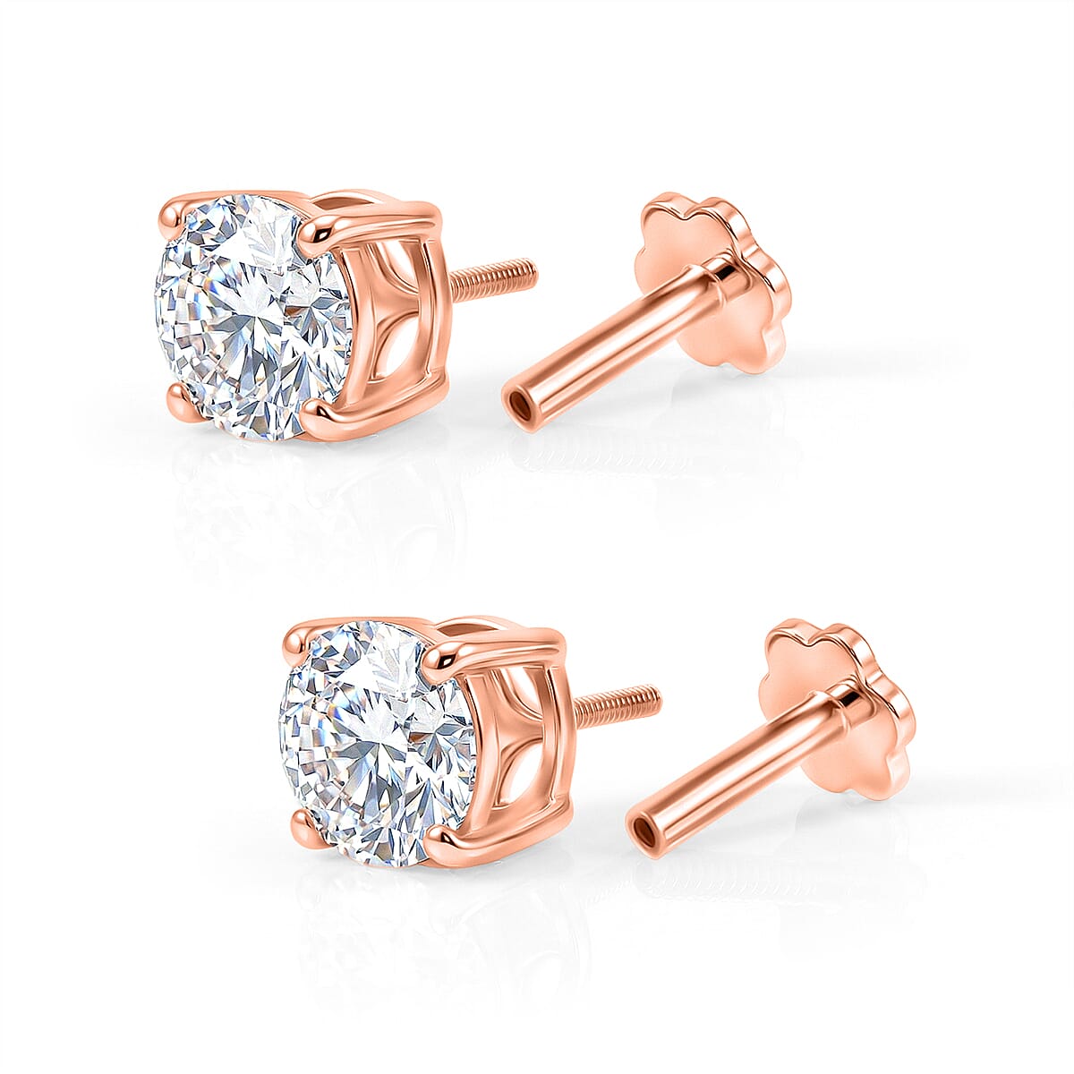 Royal Bali Collection - D'Joy Moissanite Solitaire Stud Earring with Screw Back in Rose Gold Plated Sterling Silver 1.54 Ct. 8427231 5