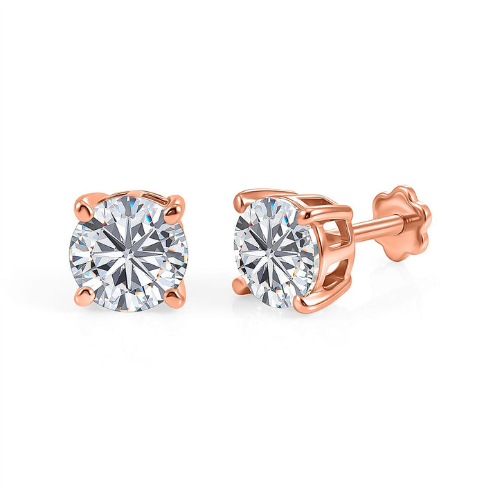 Moissanite Solitaire Stud Earring with Screw Back in Rose Gold Plated Sterling Silver 2.40 Ct. 8427240 1