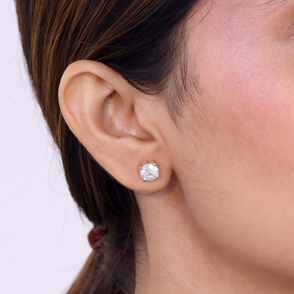Moissanite Solitaire Stud Earring with Screw Back in Rose Gold Plated Sterling Silver 2.40 Ct. V32732693 2