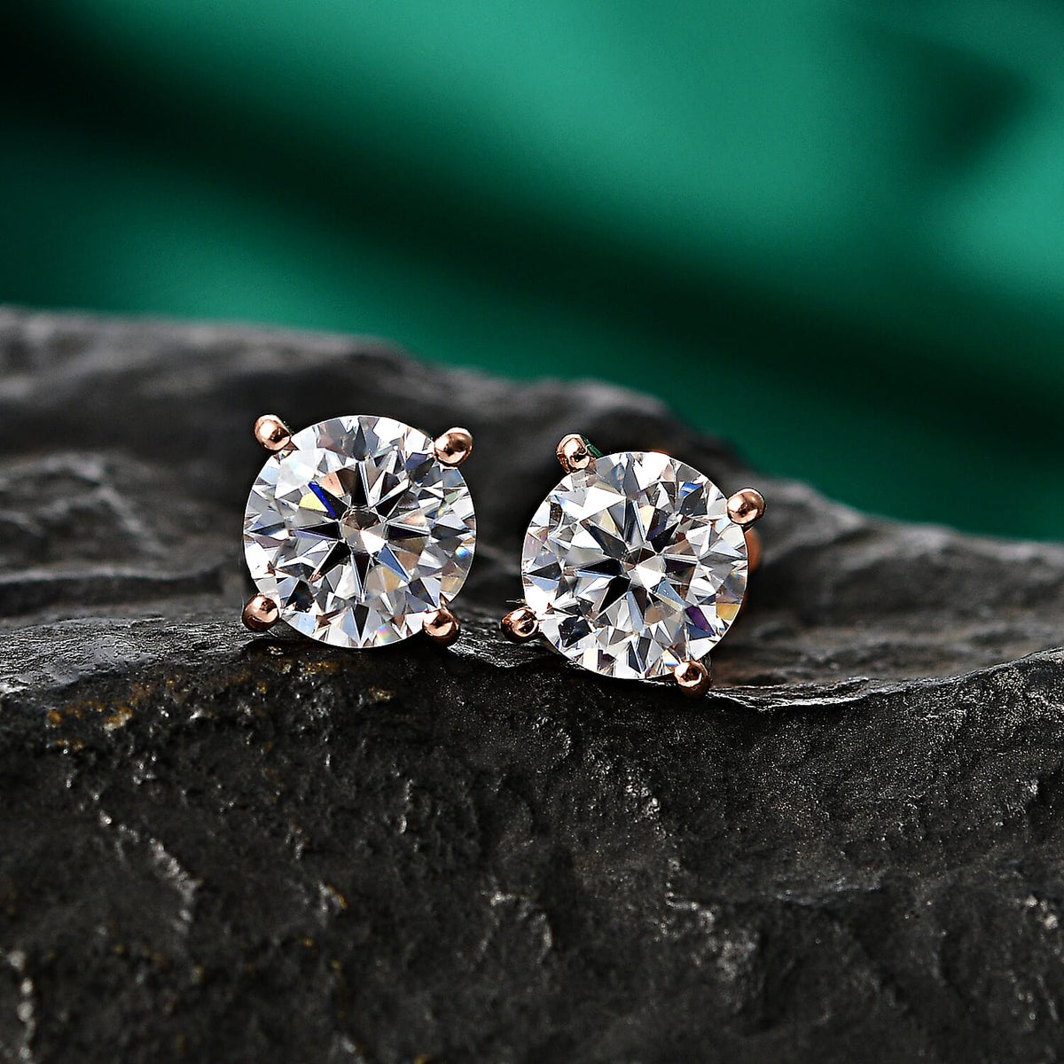 Moissanite Solitaire Stud Earring with Screw Back in Rose Gold Plated Sterling Silver 2.40 Ct. V32732693 3