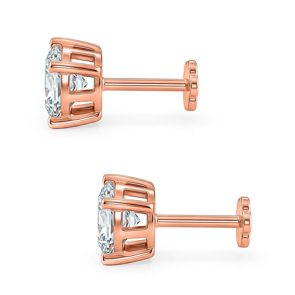 Royal Bali Collection - Moissanite Solitaire Stud Earring with Screw Back in Rose Gold Plated Sterling Silver 2.40 Ct.