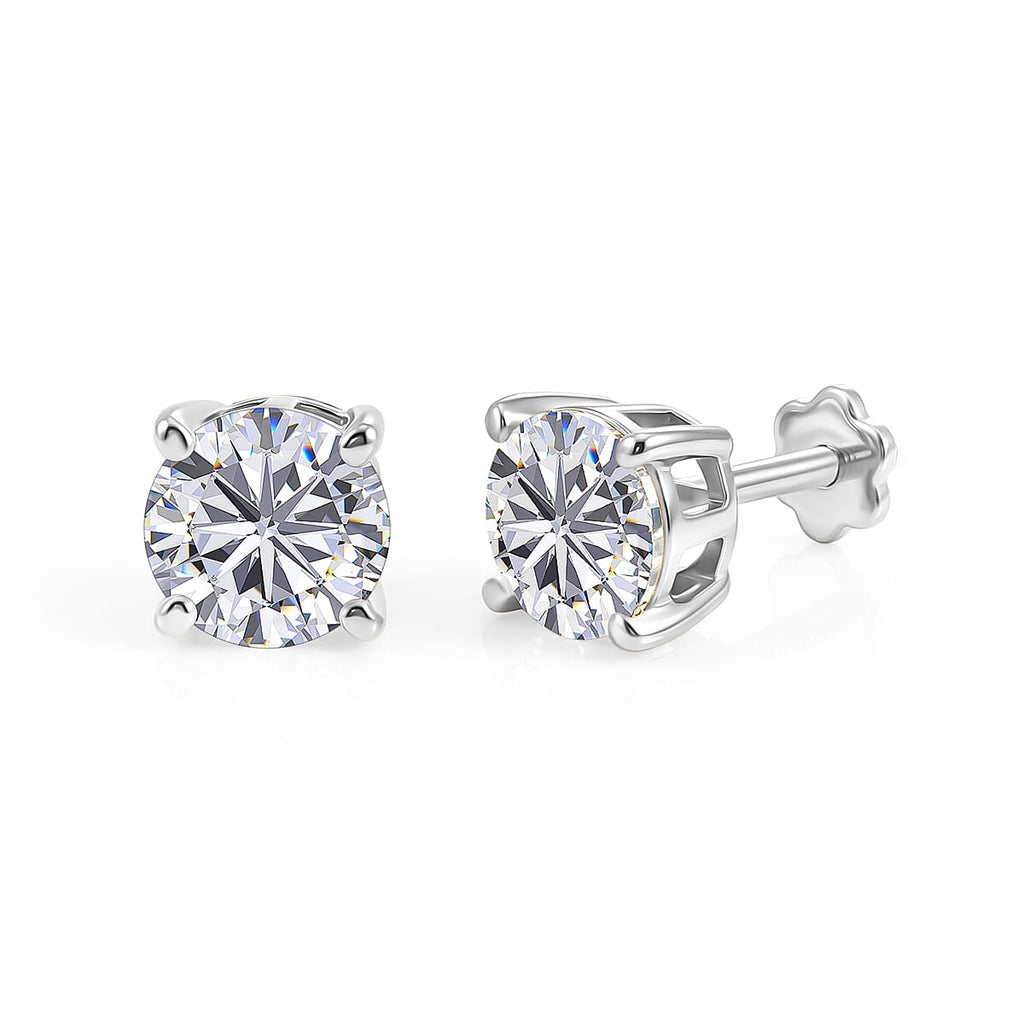 Moissanite Solitaire Stud Earring with Poke-free Screw Back in Platinum Overlay Sterling Silver 2.40 Ct.