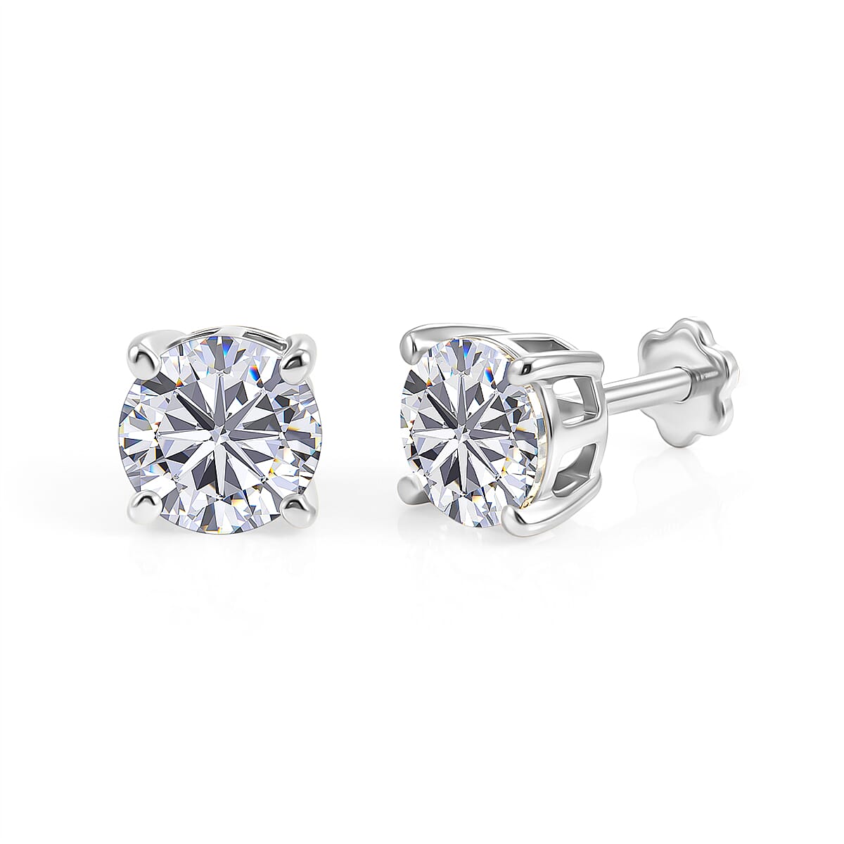 Moissanite Solitaire Stud Earring with Poke-free Screw Back in Platinum Overlay Sterling Silver 2.40 Ct. 8427242 0