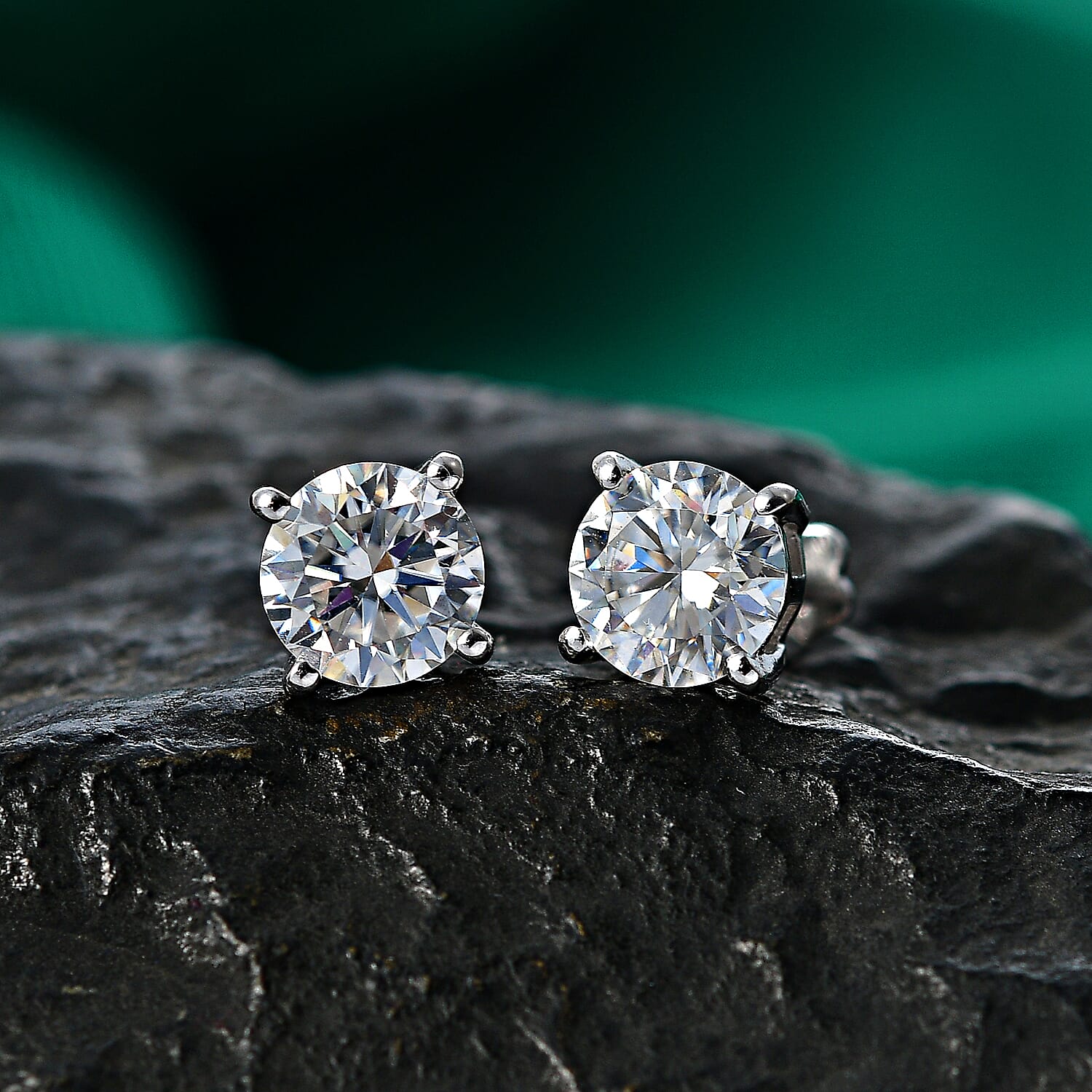 Moissanite Solitaire Stud Earring with Poke-free Screw Back in Platinum Overlay Sterling Silver 2.40 Ct. 8427242 3