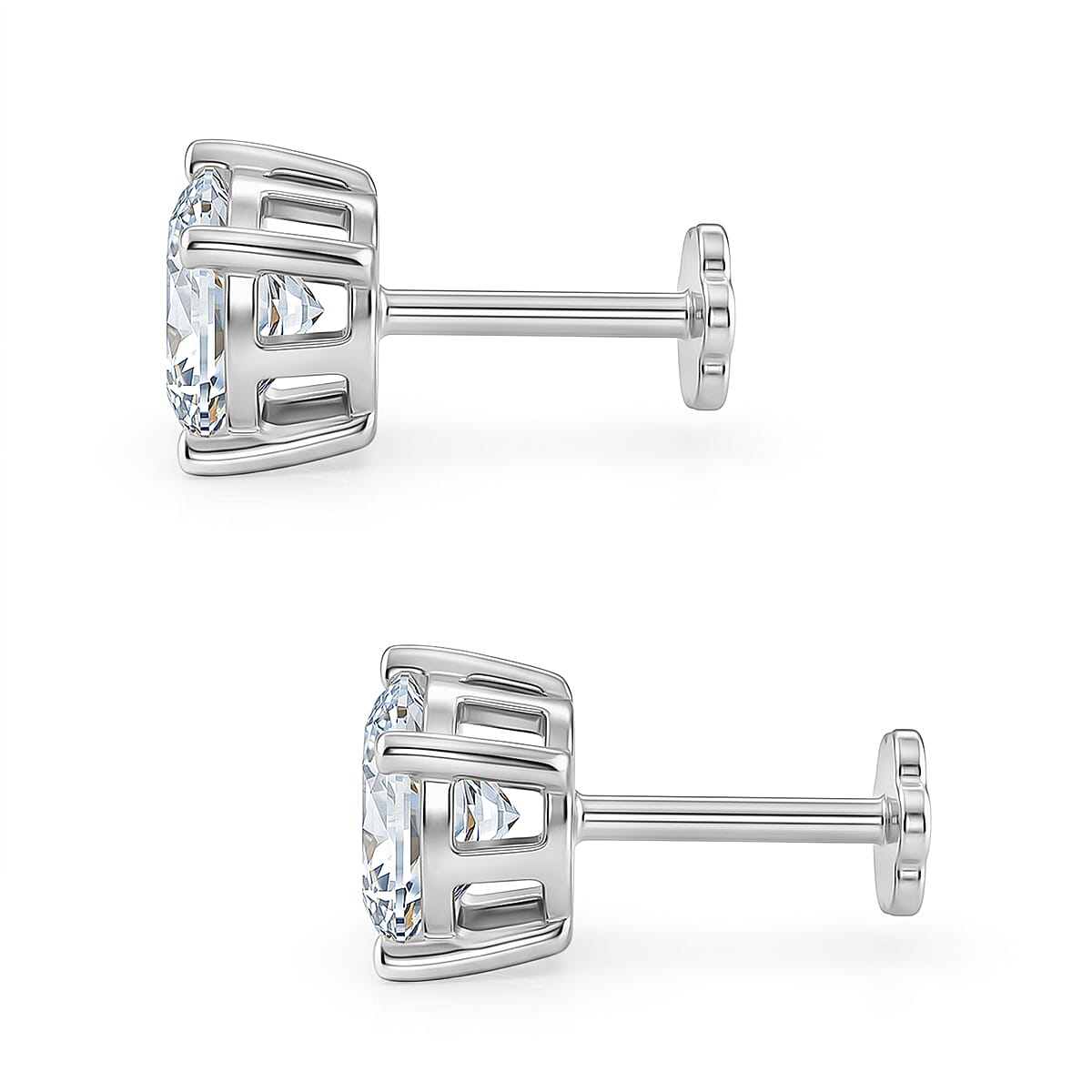 Moissanite Solitaire Stud Earring with Poke-free Screw Back in Platinum Overlay Sterling Silver 2.40 Ct. 8427242 4