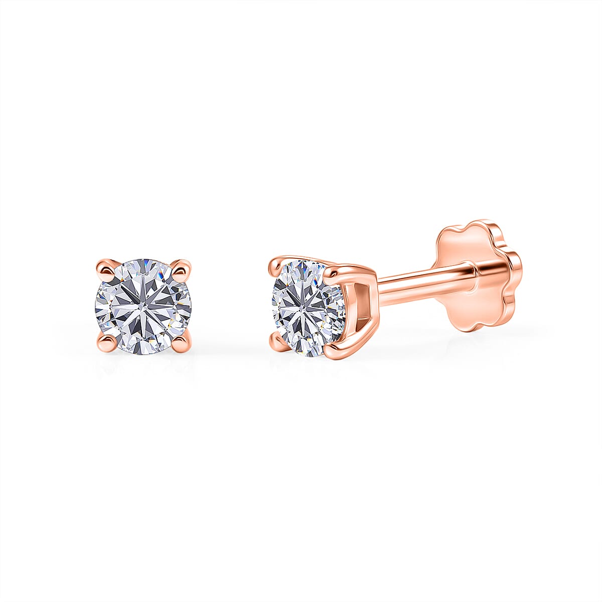 Royal Bali Collection - Moissanite Solitaire Stud Earring with Screw Back in Rose Gold Plated Sterling Silver 8427251 0