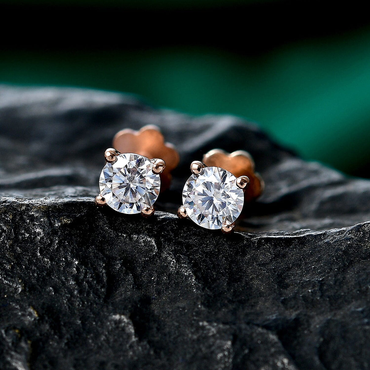 Royal Bali Collection - Moissanite Solitaire Stud Earring with Screw Back in Rose Gold Plated Sterling Silver 8427251 3