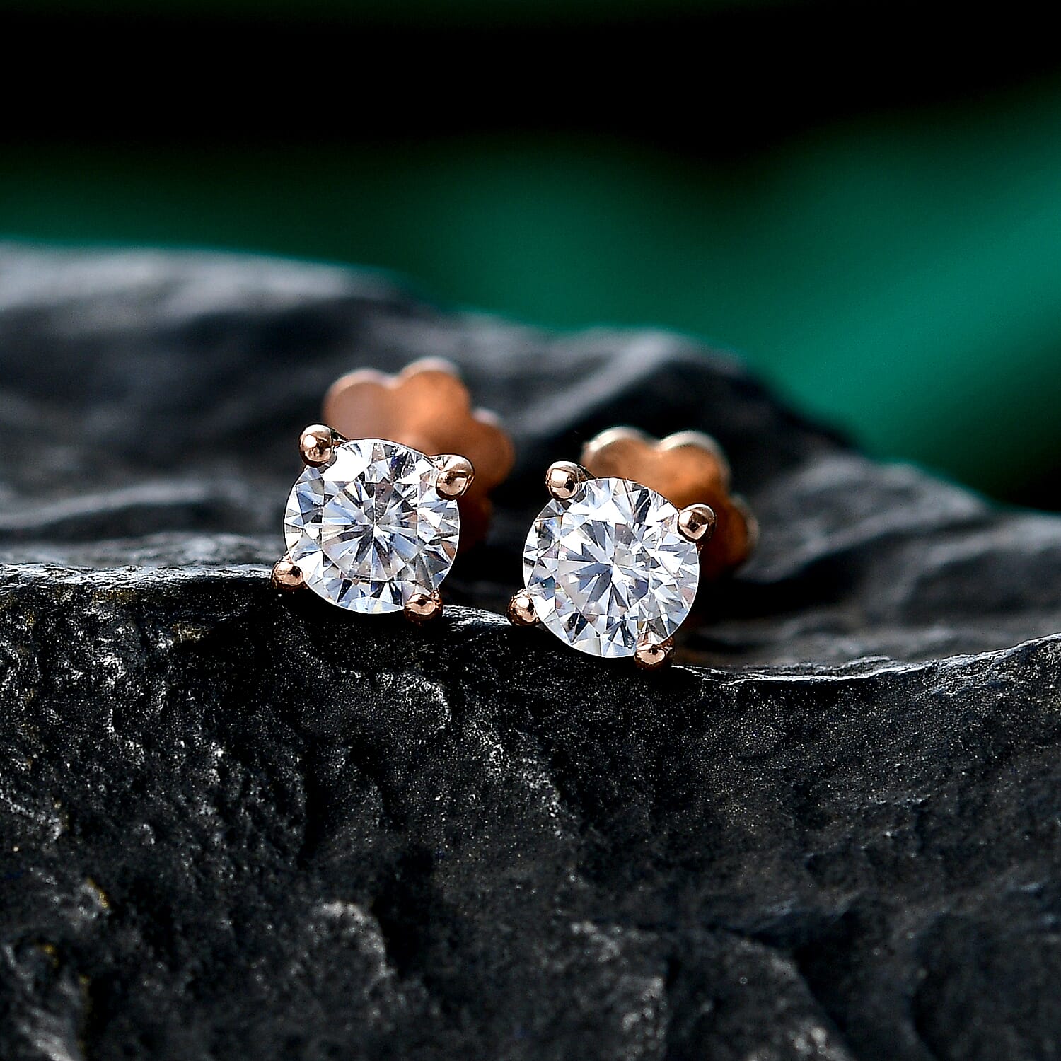 Royal Bali Collection - Moissanite Solitaire Stud Earring with Screw Back in Rose Gold Plated Sterling Silver 8427251 3