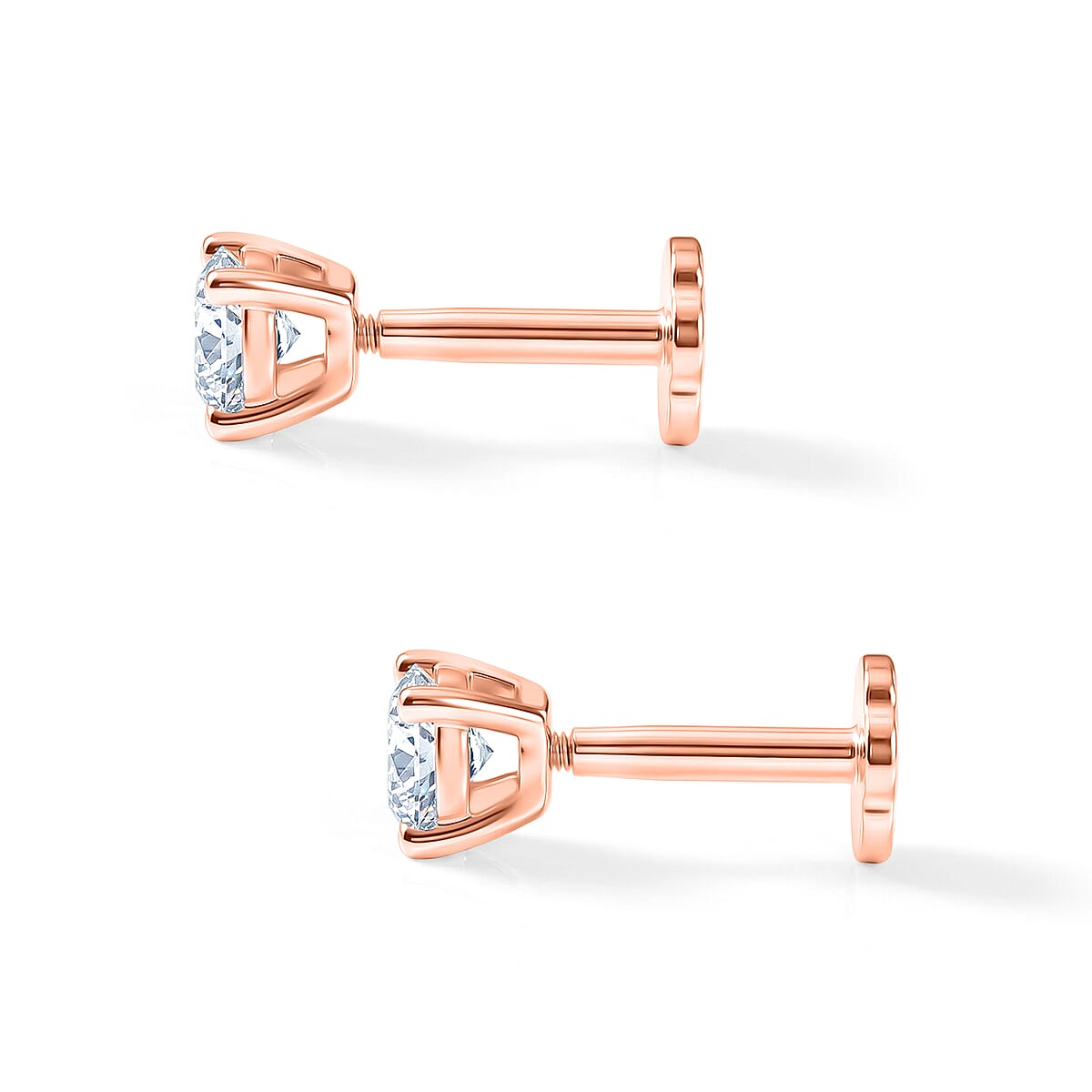 Royal Bali Collection - Moissanite Solitaire Stud Earring with Screw Back in Rose Gold Plated Sterling Silver 8427251 4