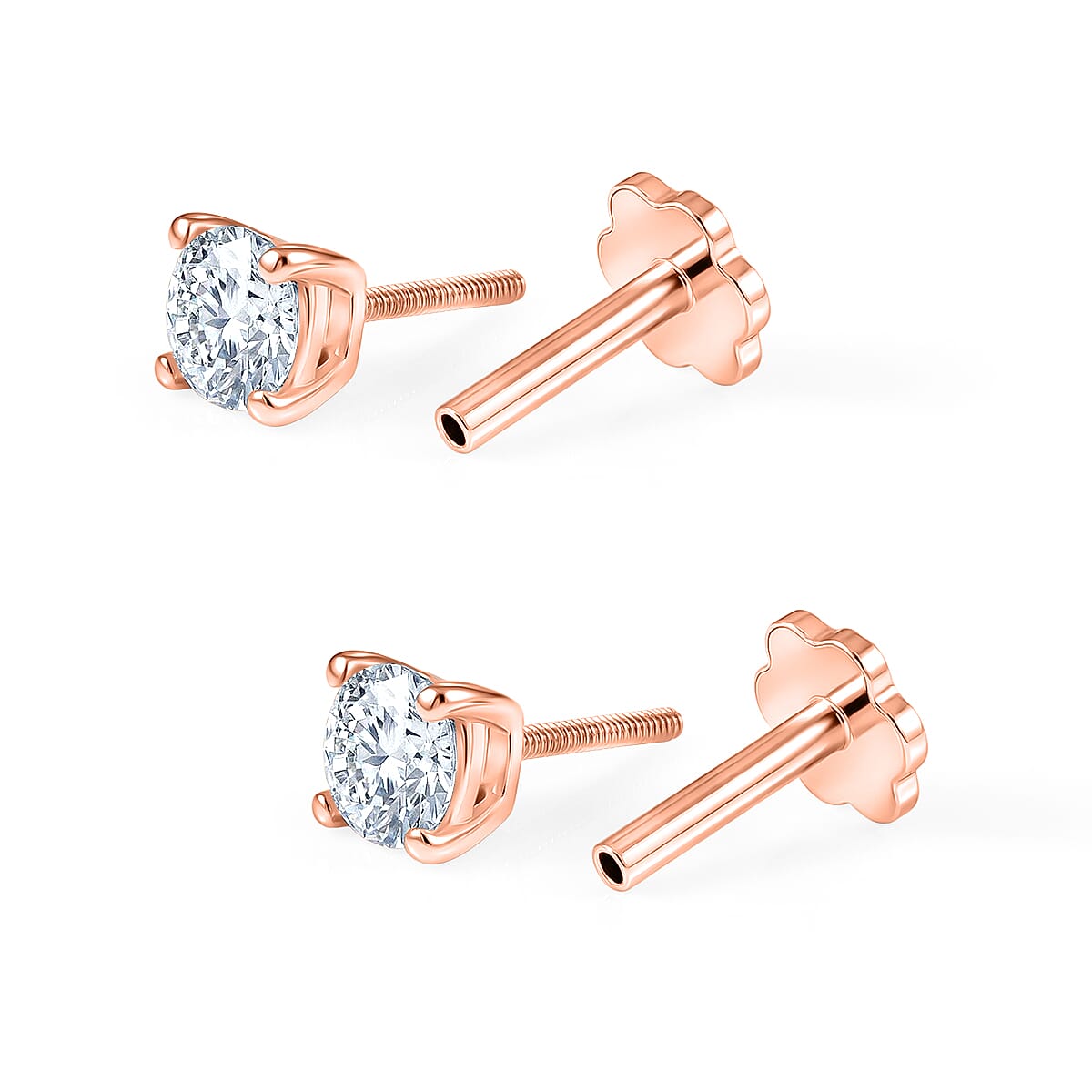 Royal Bali Collection - Moissanite Solitaire Stud Earring with Screw Back in Rose Gold Plated Sterling Silver 8427251 5
