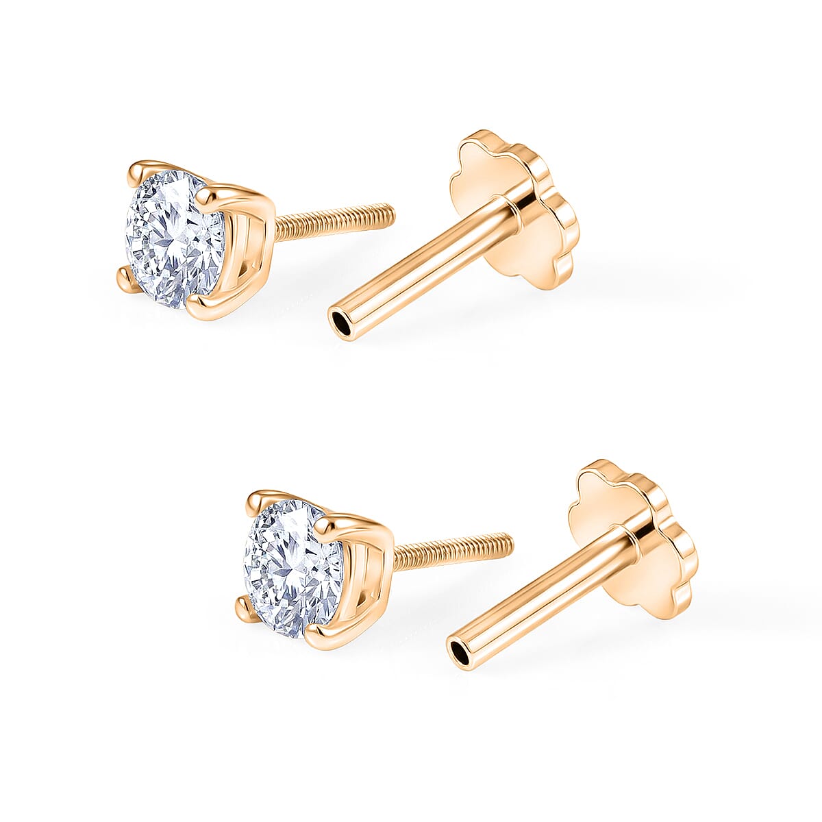 Moissanite Solitaire Stud Earring with Screw Back in Yellow Gold Plated Sterling Silver V32668451 0