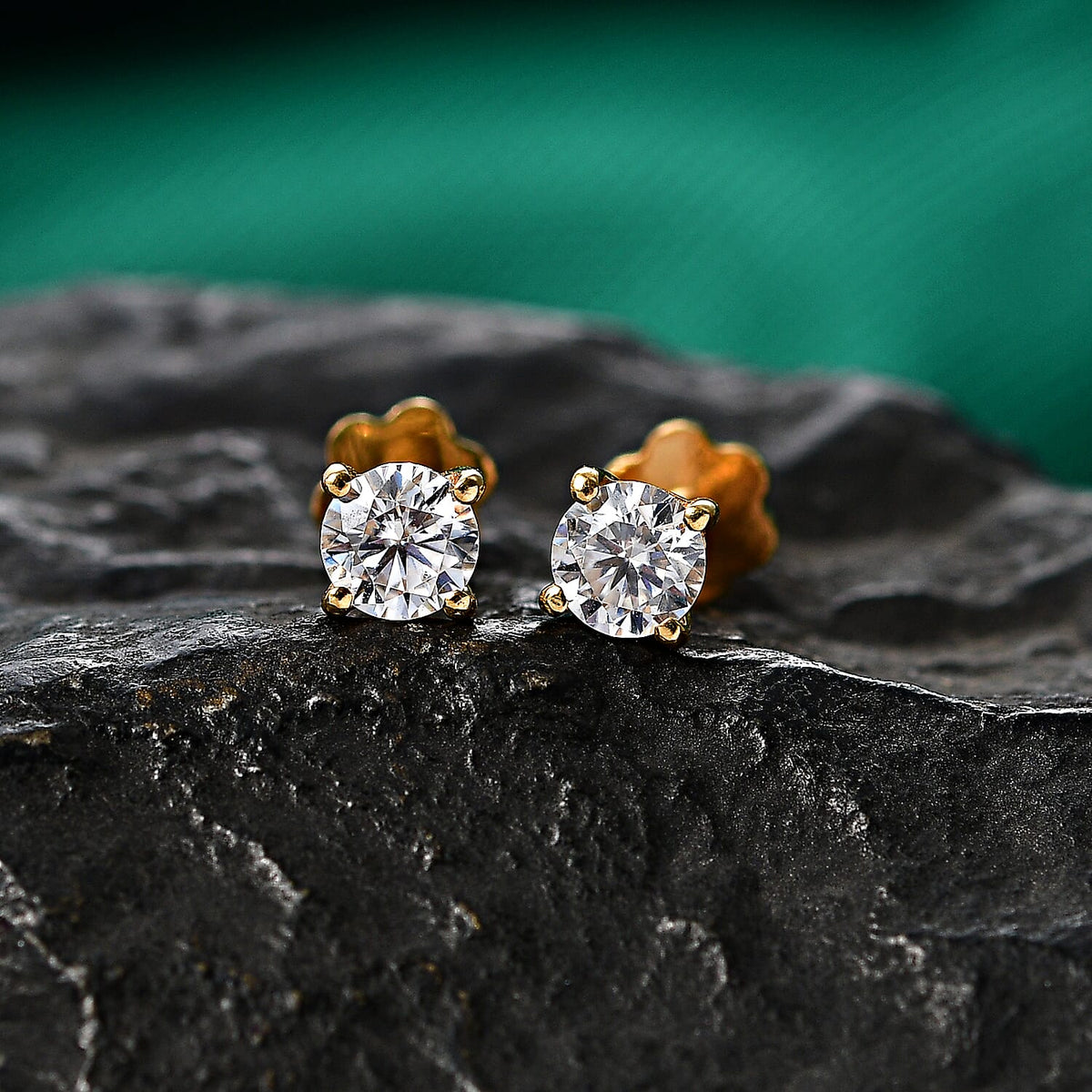 Moissanite Solitaire Stud Earring with Screw Back in Yellow Gold Plated Sterling Silver V32668451 3
