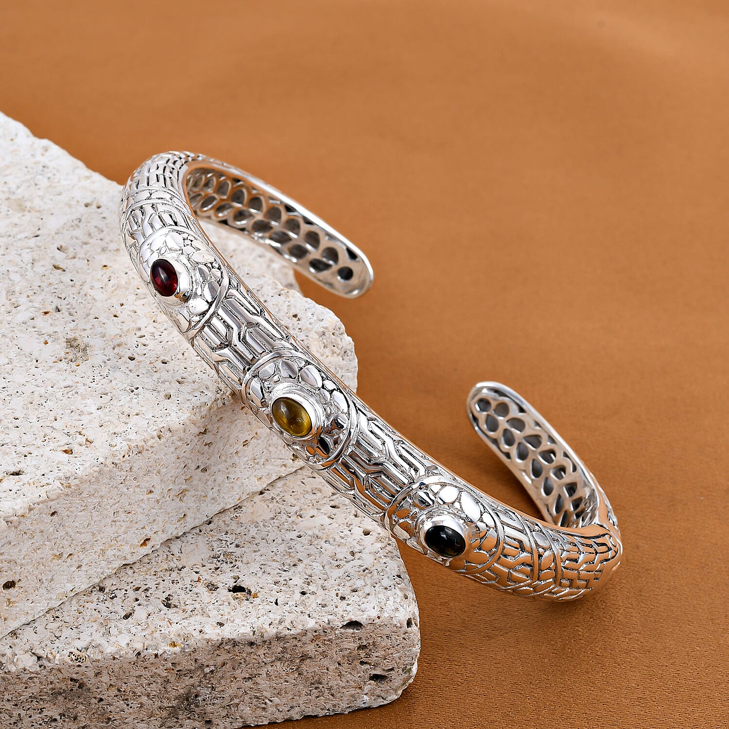 Royal Bali Collection - Multi-Tourmaline Bangle (Size - 7.5) in Sterling Silver 2.25 Ct, Silver Wt. 33.00 Gms 7194236 2