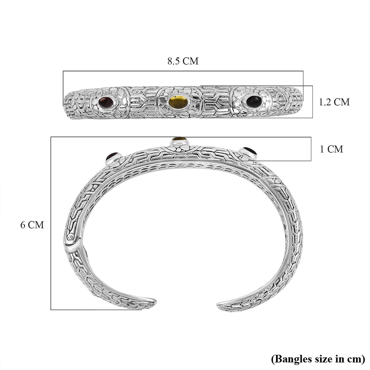 Royal Bali Collection - Multi-Tourmaline Bangle (Size - 7.5) in Sterling Silver 2.25 Ct, Silver Wt. 33.00 Gms 7194236 6