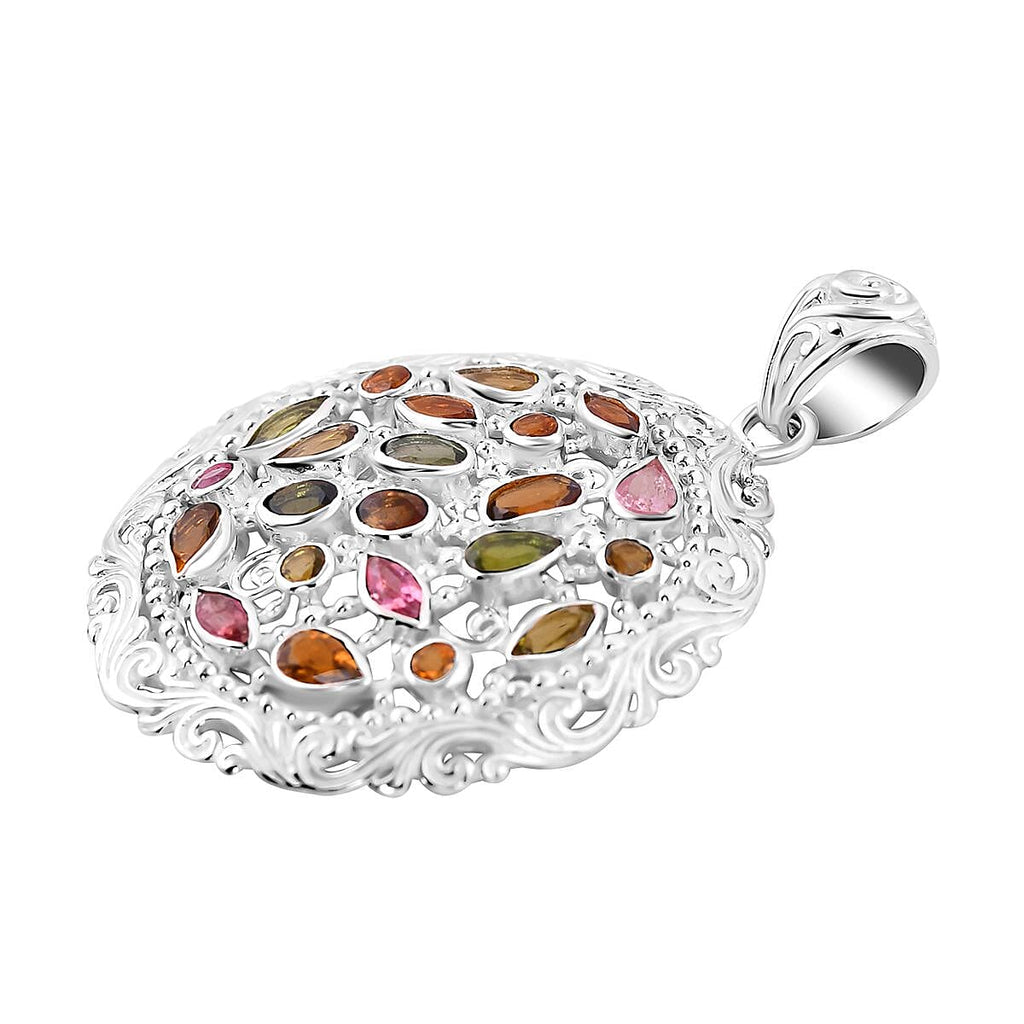 Royal Bali Collection Multi-Tourmaline Pendant in Sterling Silver 3.28 Ct