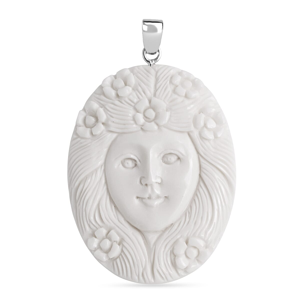 Royal Bali Collection - Ox Bone Carving Cut Goddess Pendant in Sterling Silver 37.85 Ct. V32516756 0