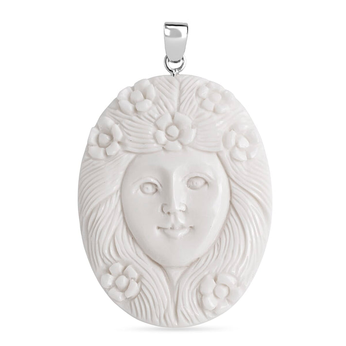 Royal Bali Collection - Ox Bone Carving Cut Goddess Pendant in Sterling Silver 37.85 Ct. V32639246 1