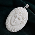 Royal Bali Collection - Ox Bone Carving Cut Goddess Pendant in Sterling Silver 37.85 Ct.